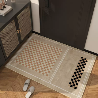 Yusenyi entry door floor mats, foot mats, door mats, entrance door, entrance hall, entry carpet, stain-resistant and cuttable, caramel grid 80cmx120cm