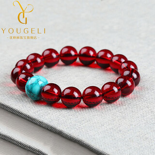 Yogurt natural blood amber bracelet men's 7a grade amber beeswax single circle red blood pool bracelet turquoise gift beads 12mm