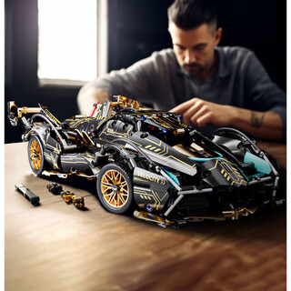 Compatible with lego light-changing laser lamborghini v12 concept sports car model children's toy building blocks remote control car black gold v12-1000+ particles container box