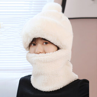 Hat women's winter scarf integrated mask ear protection windproof warm cycling plush riding electric bike thickened hood double-layered thickened white add to collection = priority shipping