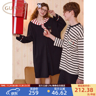 Gukoo couple pajamas spring and autumn women's new nightgown disney cotton men's home clothes set can be weared outside c black couple home clothes s women