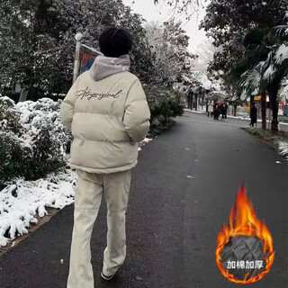 Huansi american thickened short down cotton jacket for men, new winter cotton jacket, vibe jacket, high-end stand-up collar bread jacket, apricot color, cotton and thick s, recommended 90jin jin is equal to within 0.5kg