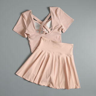 Badminton sports suit for women in summer, high-looking pilates yoga suit, running quick-drying fitness back short-sleeved rouge powder + cherry blossom pink s