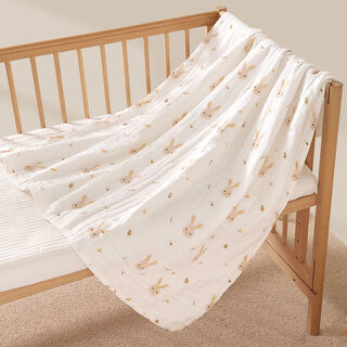 Rhinesen baby bath towel newborn cotton six-layer children's bath wrap super soft absorbent cotton gauze blanket for newborn baby classic straight edge bunny (six-layer pure cotton type a) 110*110 cm (combed cotton yarn)