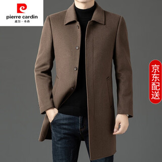 Pierre cardin camel double-sided wool coat for men 2025 autumn and winter new zipper windbreaker mid-length high-end woolen coat khaki m 170