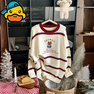 G.duck's special parent-child clothing for a family of three, spring and autumn style, knitted mother-daughter clothing for the whole family, adult/round neck top 195, adult 4xl