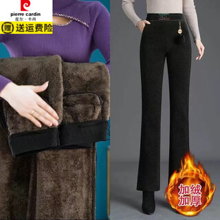 Pierre cardin velvet pants for women in winter thickened sherpa one piece winter micro-flare pants autumn and winter corduroy middle-aged and elderly women's pants coffee color xl (recommended 115-125 jin jin equals 0.5 kg)