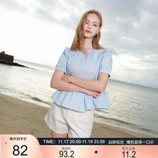 Sancai 2025 new summer style round neck puff sleeve pure cotton shirt loose baby doll shirt temperament m