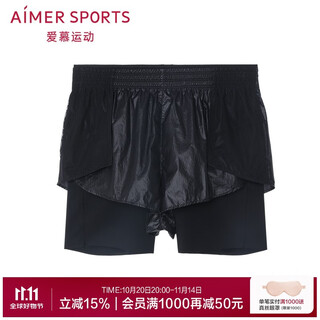 Aimu sports sports shorts women's sports and leisure spring and autumn comfortable allinii no inner seam double-layer shorts as151n81 deep space black 400 m 165