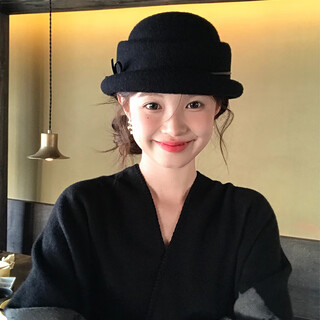 Miao yijia black top hat women's hat hepburn style autumn and winter 2025 new daughter french socialite high-end foreign style winter hat hepburn style bow curly top hat black