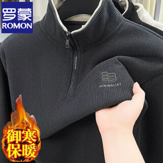 Romon half-zip stand-up collar sweatshirt men's thickened velvet autumn and winter thickened inner warm long-sleeved bottoming shirt top dark gray velvet 3xl 160-175jin jin equals 0.5 kg