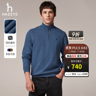 Hazzys men's autumn casual top simple stand collar long sleeve sweatshirt men abtze0bdf33 blue bl l (175/96a 48)