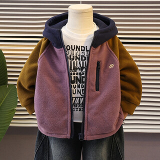 小红书爆款男童摇粒绒外套秋冬款2025新款加绒加厚儿童冬装宝宝深 紫色 cm 90