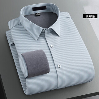 Youngor autumn and winter men's velvet thickened shirt, long-sleeved, middle-aged business formal wear, seamless, no ironing, warm, same style 7226-1 (light green strip) 38 (92-110jin jin equals 0.5 kg)