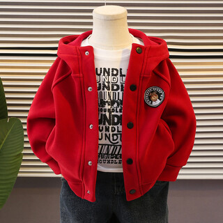 小红书爆款男童摇粒绒外套秋冬季2025新款红色帅气儿童加绒加厚冬 红色 cm 90