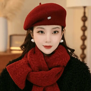 Xiaohongshu's popular 2024 new autumn and winter warm and elegant fashionable little painter's hat beret ancora red woolen beret one size