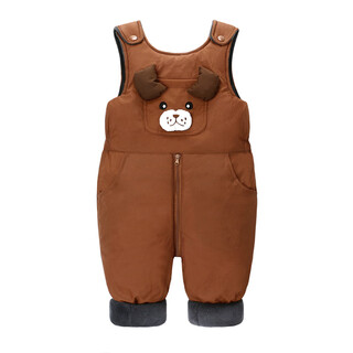 Nanny goose kids down jacket yangma recommends children's winter overalls trousers 1 to 3 years old boys 2 girls 4 plus velvet and thickened children coffee color (cartoon overalls) 80 cm