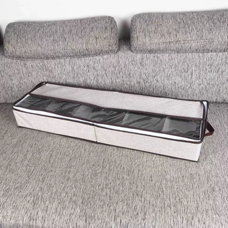 Yusenyi japanese shoe box oxford cloth transparent hard grid adjustable storage shoe box cotton and linen under-bed boot box and bed bottom organizing box cotton and linen gray 80x25x10cm