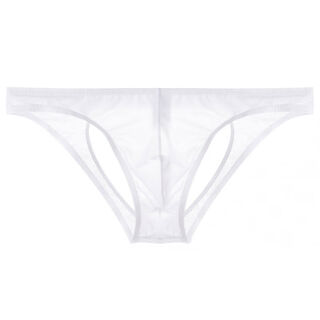 Ice silk double thong men's transparent underwear men's back empty hip lift seamless low waist sexy pants for boys solid color white m