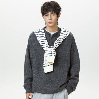 Xiaohongshu's popular men's henry collar sweater for men in autumn, old money style top pullover sweater, lazy and high-end, dark gray (charcoal gray), m size is slightly too large, one size fits all