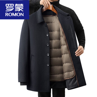 Romon woolen coat men's autumn and winter thickened down liner dad winter wool woolen coat middle-aged and elderly navy blue wool coat + down liner xl 180 135-150jin jin equals 0.5 kg