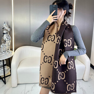 Gucci (gucci) fashion gg jacquard scarf double g wool tassel shawl knitted scarf same style for men and women as holiday gifts 495592 4g350 2179 brown/beige