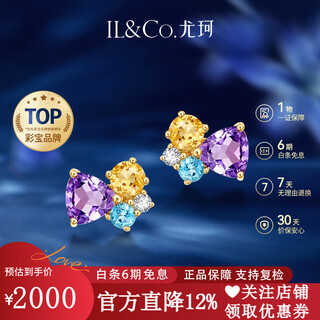 Il&co youke hecaihuayu 0.7 carat natural amethyst gemstone earrings for women 18k gold inlaid multi-color gem earrings 18k gold multi-color gem earrings pair