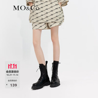 Mo&co.sporty style retro mc presbyopic high-waisted loose shorts casual pants for women moanke black lettering on coffee bottom s 160