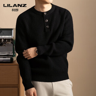 Lilang 700g thickened wool sweater men's round neck loose wide version sweater middle-aged winter super thick style lazy style black thickened m (165)