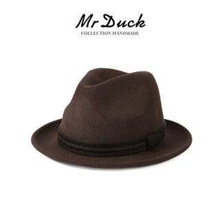 Mr duck luxury australian 100% superfine wool gentleman's hat british top hat men's retro autumn and winter western cowboy hat brown (5cm small side)-mw216245 m (suitable for 56-58cm head circumference)
