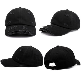 Torn soft top hat, men's peaked hat, women's k-shaped multifunctional fashion brand summer baseball cap, multi-hole peaked cap black, adjustable (56cm-60cm)