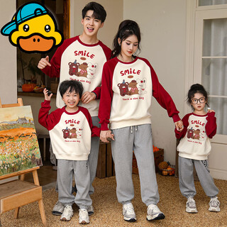 G.duck little yellow duck parent-child outfit plus velvet sweatshirt for a family of three autumn and winter 2025 new new year family portrait mother and child outfit burgundy non-velvet sweatshirt 130 children 48-55jin jin is equal to 0.5 kg
