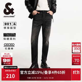 杰克·琼斯（JACK&JONES）时尚潮流酷帅百搭衣身猫须水洗磨白修身牛仔裤长裤男装225132131 A15黑色牛仔 32 175 W32/L32