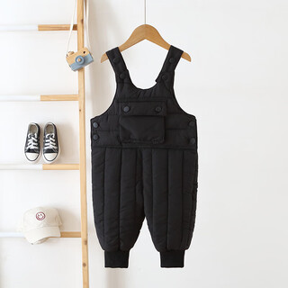 Aigechen baby down overalls 2024 baby winter clothing korean version children's down cotton overalls thickened and warm men's black overalls 2052 one size fits all 80cm2 size
