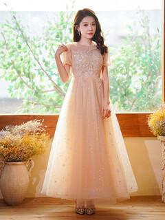 Platinio adult dress for women 18 years old, high-end princess dress, large size fairy evening dress, female vocal music test banquet host, champagne color long zipper style 2xl