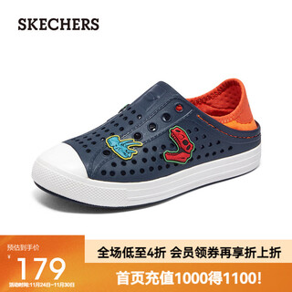 斯凯奇（Skechers）童鞋男童一脚蹬洞洞鞋外穿休闲鞋包头拖鞋舒适儿童凉鞋406810L 宝蓝色/橘色/RYOR 27.5码