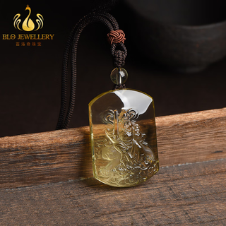 Bailuoqi wu wealth god zhao gongming natural citrine pendant raw stone carved necklace men and women pendant amulet gift citrine wu wealth god 45*30mm