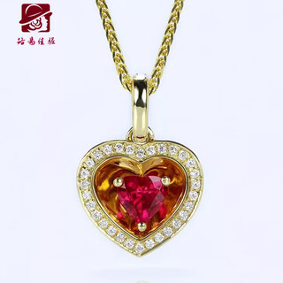 Louis garni 18k gold burmese pigeon blood ruby heart-shaped pendant for women, gold mirror diamond living mouth necklace, large jewelry pendant