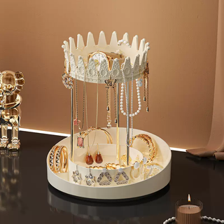Yusenyi rotating jewelry box desktop bracelet necklace earrings earrings hanger high-end jewelry display rack cosmetics storage rack can be rotated 360 degrees (cream white) can be rotated 360 degrees (cream white) 2 layers 2 pcs 2 layers