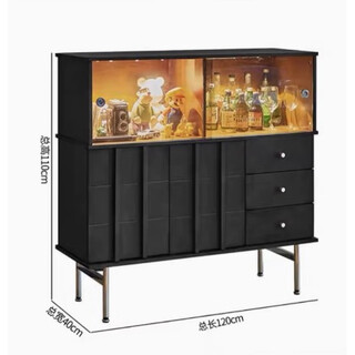 Yusenyi retro solid wood wine cabinet medieval glass cabinet living room display cabinet sofa side cabinet stainless steel tea cabinet sideboard black boxwood