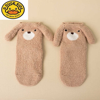 G.duck宝宝地板袜秋冬加厚珊瑚绒卡通新生儿男女松口加厚保暖婴儿鞋袜子 1双装（棕色） 均码 S码0-6个月（建b