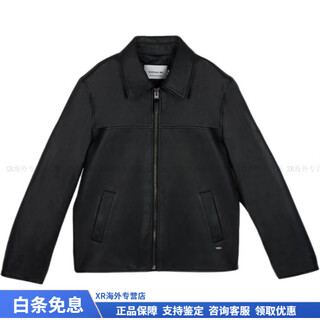 Coach fashionable and versatile trendy solid color pointed collar zipper long-sleeved leather jacket for men black christmas gift black m