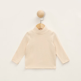 呔妮家~婴儿衣服半高领长袖打底衫宝宝秋冬棉上衣男女小童保暖T恤 杏色 73 cm