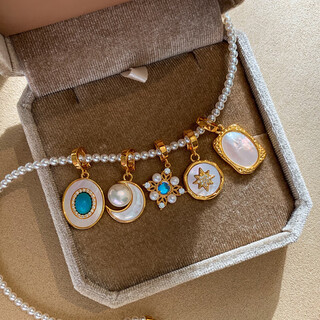 Shixi old phoenix ins wind natural mother-of-pearl turquoise freshwater pearl necklace moon buckle pendant single pendant exquisite fashion c eight-pointed star