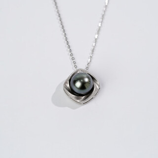 Zunding pearl-s925 silver seawater pearl tahitian pendant (including chain) 9-10mm black