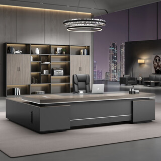Boss desk office simple modern grand office desk fashion light luxury president desk manager desk supervisor desk ebony wood + iron gray 1.6 meters boss table including side cabinets