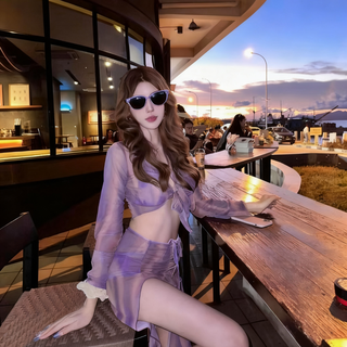 Bo naling bikini split four-piece set 2025 new purple charm high-end hot spring beach resort swimsuit women's bikini split four-piece set roland purple one size 80-120jin jin is equal to 0.5 kg