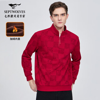 Septwolves 7a antibacterial far red fever sweater men's winter warmth new year's red men's top big red xl
