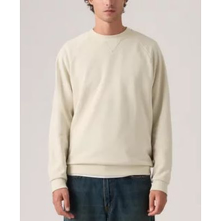 Levi's (levi's) men's sweatshirt loose round neck long sleeve 25 autumn and winter soft fleece versatile comfortable fashionable cream white 2xl suitable for bust 121-124cm