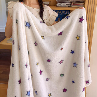 Nanjiren double-sided grain milk fluff blanket korean ins single piece winter coral velvet plus velvet office shawl blanket quilt colorful stars double-sided polar fleece can be spread and covered bed blanket single piece-70x100cm office shawl blanket
